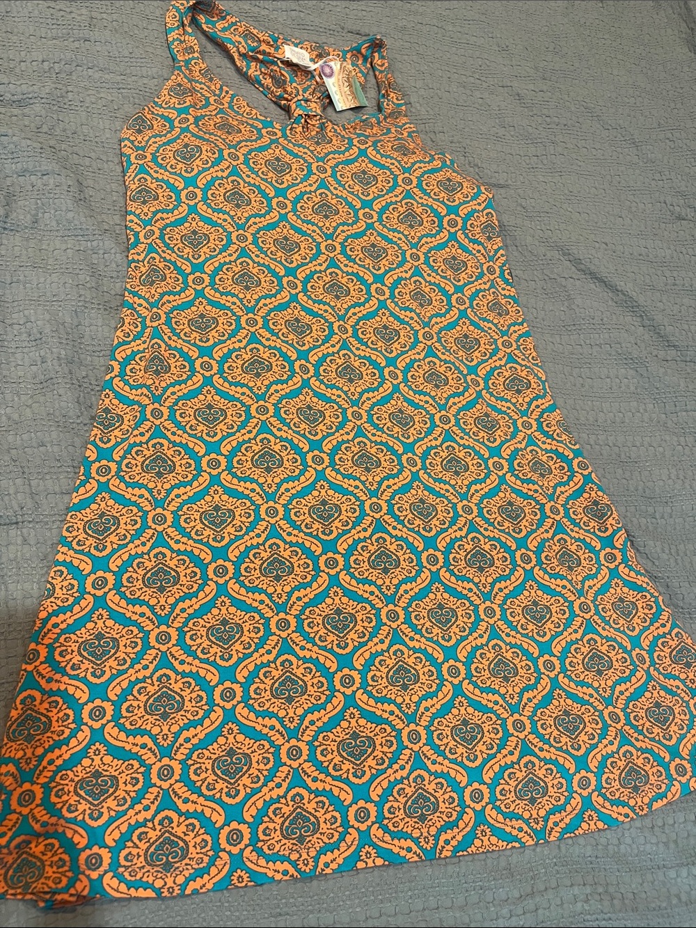 Sigrid Olsen Teal and Orange Paisley-Print Dress